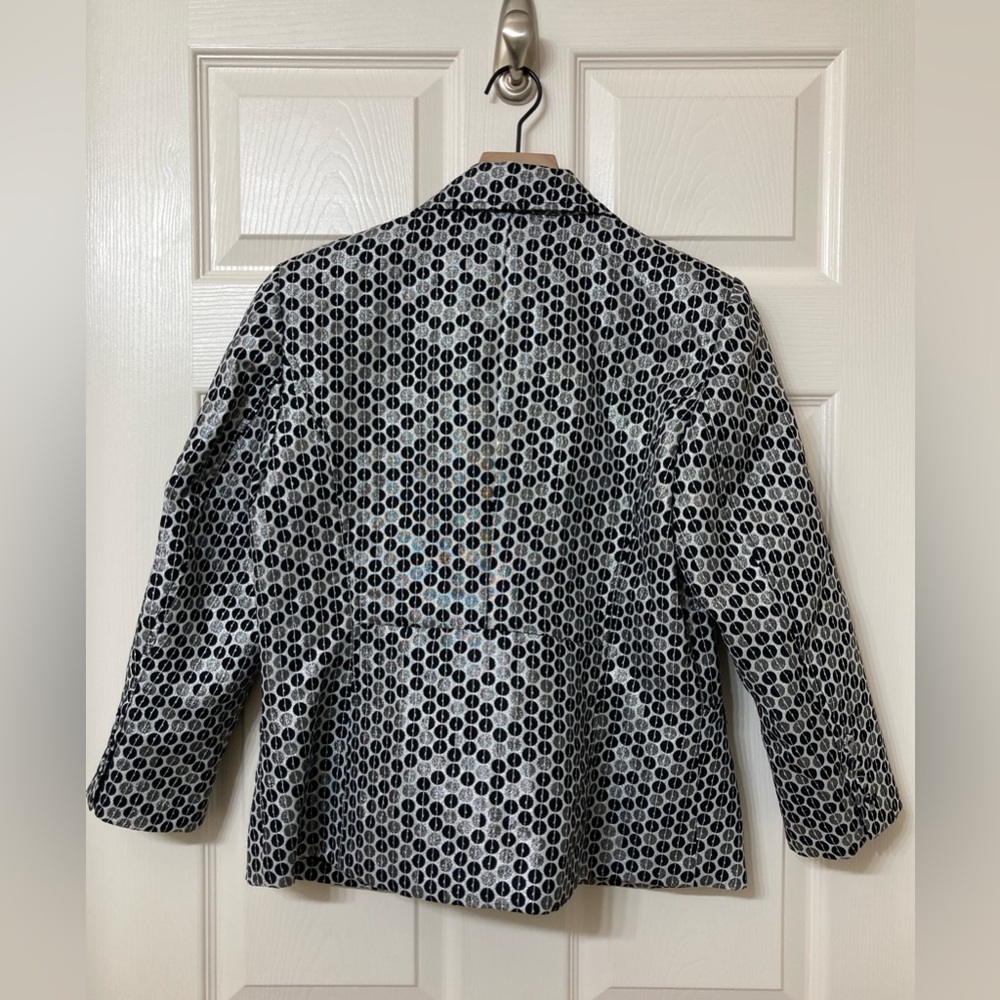 Peter Nygard Women’s Metallic Silver Black 3/4 Sleeve Blazer Jacket 10 Cocktail - Picture 4 of 8